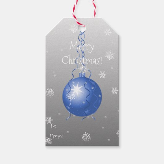 Blauw Fancy kerstornament Gift Label Cadeaulabel (Voorkant)