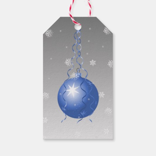 Blauw Fancy kerstornament Gift Label Cadeaulabel (Achterkant)