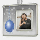 Blauw Fancy Ornament Kerst ingelijst Ornament (Links)