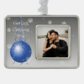 Blauw Fancy Ornament Kerst ingelijst Ornament (Voorkant)