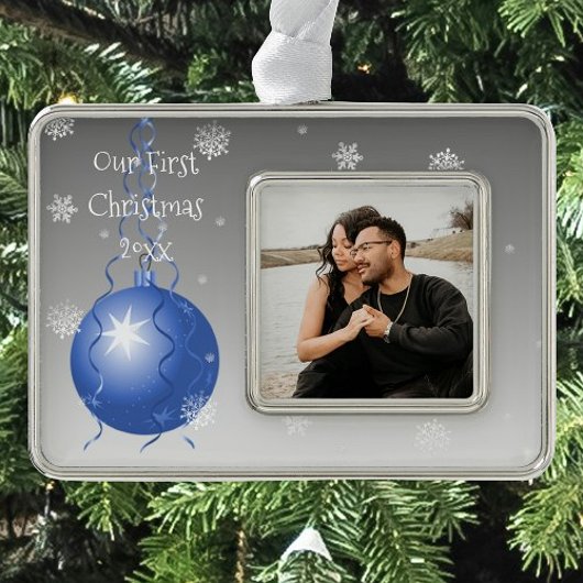 Blauw Fancy Ornament Kerst ingelijst Ornament