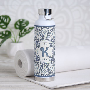 Blauw Fantasie Bloemmotief Persoonlijk Waterfles