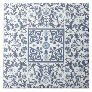 Blauw Fantasie Grafisch Bloemmotief Tegeltje