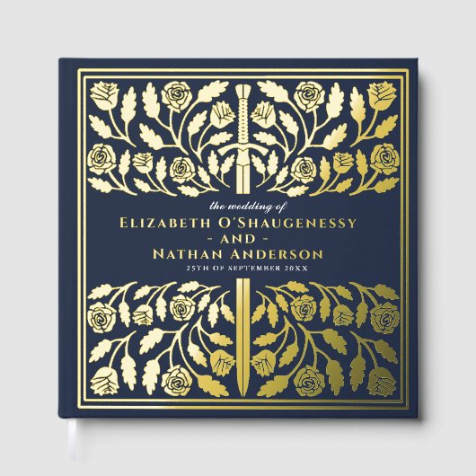 Blauw Fantasie Koninklijk Middeleeuws Zwaard Bruil Gastenboek (Voorkant)