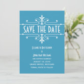 Blauw Fantasie Ornament Save the Date Uitnodiging (Staand voorkant)