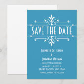 Blauw Fantasie Ornament Save the Date Uitnodiging (Voorkant / Achterkant)