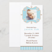 Blauw fantasierijk lijstje foto geboorteaankondigi aankondiging (Voorkant / Achterkant)