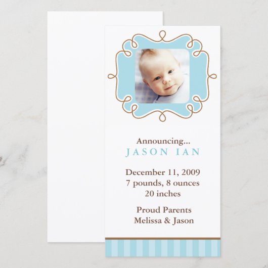 Blauw fantasierijk lijstje foto geboorteaankondigi aankondiging (Voorkant / Achterkant)