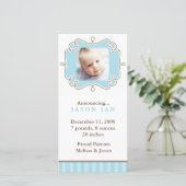 Blauw fantasierijk lijstje foto geboorteaankondigi aankondiging (Staand voorkant)