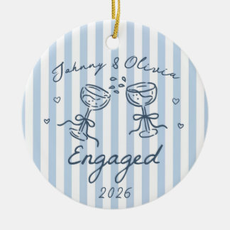 Blauw Fantasievol Gestreepte Kerst Verloofd Keramisch Ornament