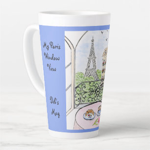 Blauw Fantasievol Parijs Raam Eiffeltoren NAAM Latte Mok