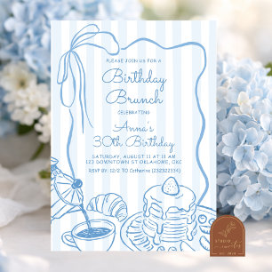 Blauw Fantasievolle Verjaardags Brunch Koffie Kaart