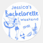 Blauw Fantastische Cocktail Bachelorette Strand We Ronde Sticker (Voorkant)
