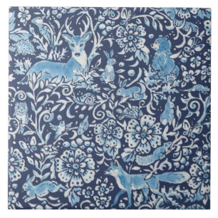 Blauw Fantasy Forest Animals Woodland Fox Rabbit Tegeltje