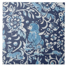 Blauw Fantasy Forest Mural Woodland Beer Bovenste Tegeltje