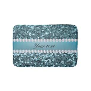 blauw Faux Glitter en Diamonds Badmat