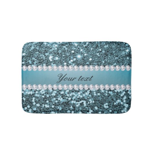  blauw Faux Glitter en Diamonds Badmat (Voorkant)