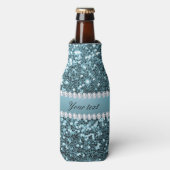 Blauw Faux Glitter en Diamonds Flesjeskoeler (Fles Voorkant)
