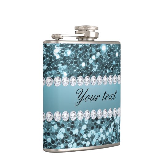  blauw Faux Glitter en Diamonds Heupfles (Rechts)