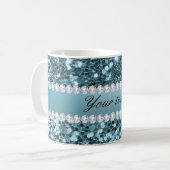 blauw Faux Glitter en Diamonds Koffiemok (Voorkant links)