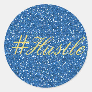 Blauw Faux Glitter Hustle Design Ronde Sticker
