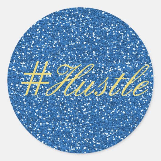 Blauw Faux Glitter Hustle Design Ronde Sticker (Voorkant)