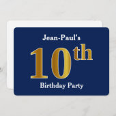 Blauw, Faux Gold 10e verjaardagsfeestje + aangepas Kaart (Voorkant / Achterkant)