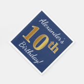 Blauw, Faux Gold 10th Birthday + Eigen naam Servetten (Hoek)