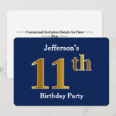 Blauw, Faux Gold 11e verjaardagsfeest + aangepaste Kaart (Voorkant / Achterkant)