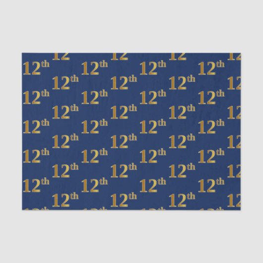 Blauw, Faux Gold 12e (twaalfde) Event Tissue Paper Tissuepapier (Voorkant)