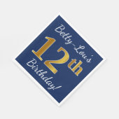 Blauw, Faux Gold 12e verjaardag + Aangepaste naam Servetten (Hoek)