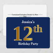 Blauw, Faux Gold 12e verjaardagsfeestje + aangepas Kaart (Voorkant / Achterkant)