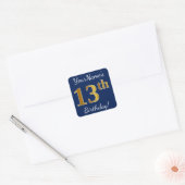 Blauw, Faux Gold 13e verjaardag + aangepaste naam Vierkante Sticker (Envelop)
