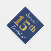 Blauw, Faux Gold 15th Birthday + Eigen naam Servet (Hoek)