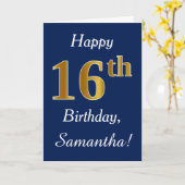 Blauw, Faux Gold 16e verjaardag + Aangepaste naam Kaart (Gele Bloem)