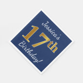 Blauw, Faux Gold 17th Birthday + Eigen naam Servet (Hoek)
