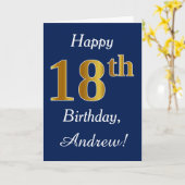 Blauw, Faux Gold 18e verjaardag + aangepaste naam Kaart (Gele Bloem)