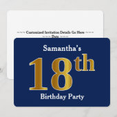Blauw, Faux Gold 18e verjaardagsfeestje + aangepas Kaart (Voorkant / Achterkant)