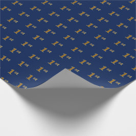 Blauw, Faux Gold 1e (Eerste) Event Wrapping Paper Cadeaupapier
