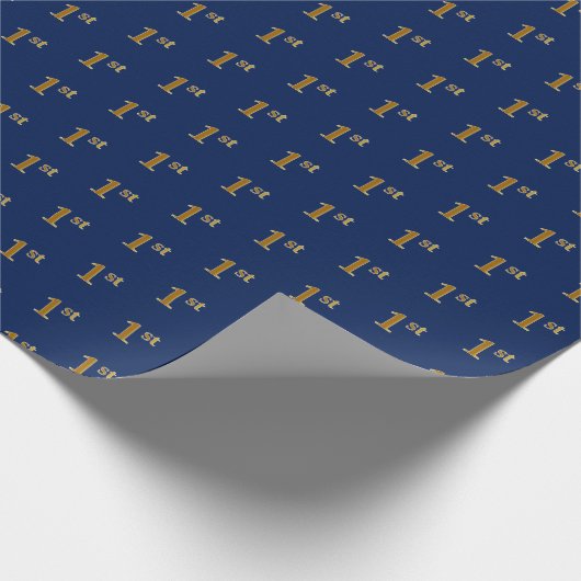 Blauw, Faux Gold 1e (Eerste) Event Wrapping Paper Cadeaupapier (Hoek)