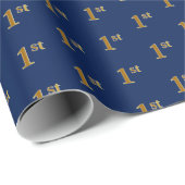 Blauw, Faux Gold 1e (Eerste) Event Wrapping Paper Cadeaupapier (Rol Hoek)