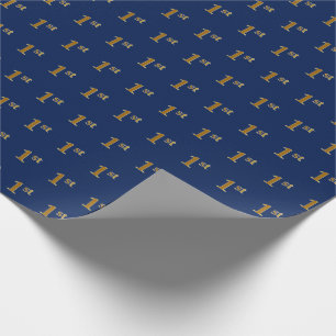 Blauw, Faux Gold 1e (Eerste) Event Wrapping Paper Cadeaupapier