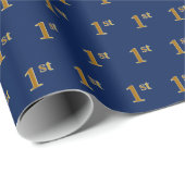 Blauw, Faux Gold 1e (Eerste) Event Wrapping Paper Cadeaupapier (Rol Hoek)