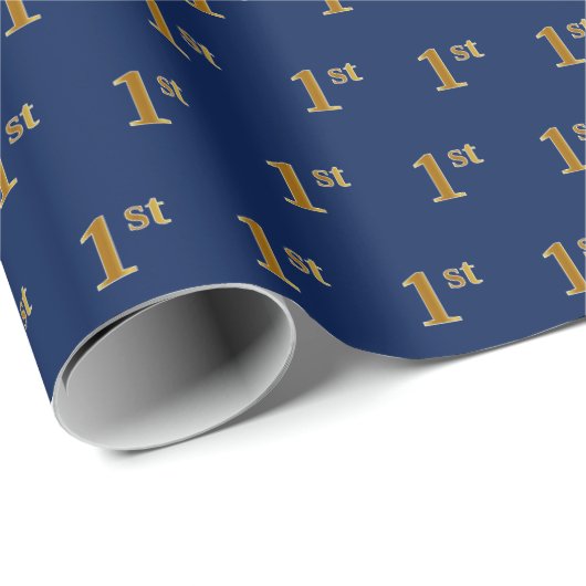 Blauw, Faux Gold 1e (Eerste) Event Wrapping Paper Cadeaupapier (Rol Hoek)