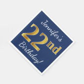Blauw, Faux Gold 22e verjaardag + Aangepaste naam Servet (Hoek)