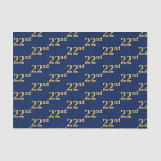 Blauw, Faux Gold 22ste (tweeëntwintigste) evenemen Tissuepapier (Voorkant)