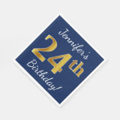 Blauw, Faux Gold 24th Birthday + Eigen naam Servet (Hoek)