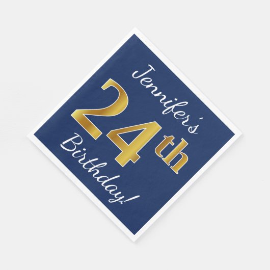 Blauw, Faux Gold 24th Birthday + Eigen naam Servet (Hoek)
