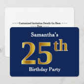 Blauw, Faux Gold 25e verjaardagsfeestje + aangepas Kaart (Voorkant / Achterkant)
