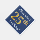 Blauw, Faux Gold 25th Birthday + Eigen naam Servetten (Hoek)